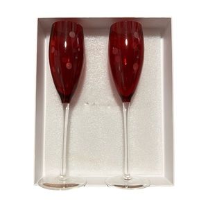Red Polka Dot Long Stem Champagne Glasses